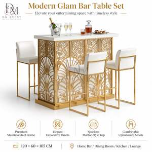 Mesa de cóctel desmontable de acero inoxidable dorado estilo Art Déco para alquiler de espacios de recepción de bodas para compradores de adquisiciones de hoteles - Product Image 3