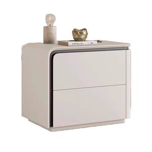 Table de chevet crème, petite, en bois et cuir, meuble de rangement moderne pour chambre à coucher, usage domestique - Product Image 4