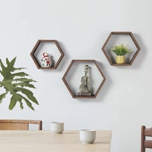 Solid Wood Hexagonal Wall <b>Shelf</b> Medium Three Piece Set Durable Storage <b>Rack</b> For Living Room Home Decor - Product Image 2