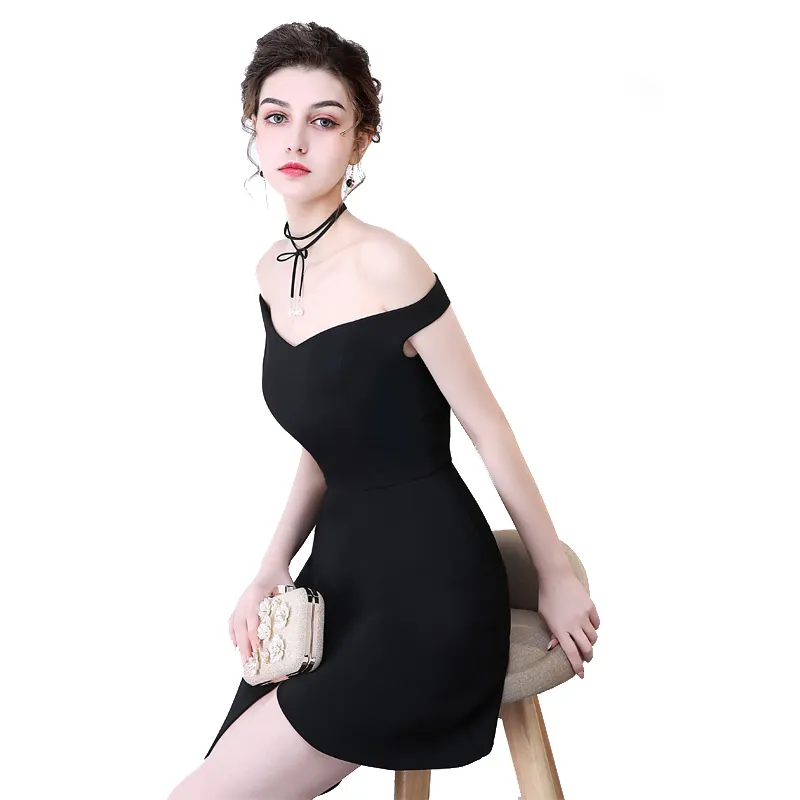 New Fashion Women Sleeveless Off Shoulder Back Zipper Girls Solid Slim Pencil Casual Party Evening Dress