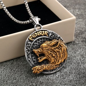 Fenrir Wolf Pendant <b>Necklace</b> Stainless Steel Men's Viking <b>Celtic</b> Animal Design Gift Jewelry Fashion Accessory - Product Image 4
