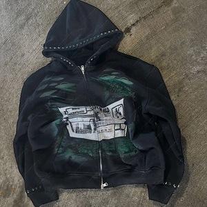 Sudadera con Capucha de Cuello Redondo Estilo Vintage Urbano con Diseño de Sublimación Personalizado, Patrón Personalizado, Impresión DTG, Tejido French Terry Grueso, Corte Regular, Unisex - Product Image 1