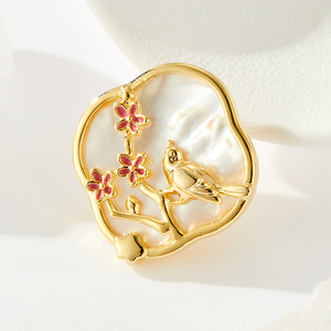 Floral And Bird Motif Magnetic Buckle Natural Seashell Gold Plated For Women Fashionable Clothing Accessory - Product Image 4