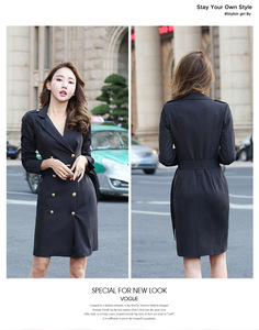 2020 Autumn wear new Korean version OL temperament double-breasted suit collar waist buttock dress women - Product Image 1