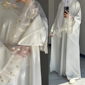 Venta al por Mayor de Ropa Musulmana Tradicional de Verano para Mujer, Accesorio de Vestido Abaya de Encaje Daisy Nida, Vestido Blanco de Seda <span class=keywords><strong>Medina</strong></span> - Product Image 6