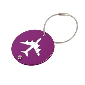 New Arrival Wholesale Round Aluminum Travel Luggage Tag Hollow Out Aircraft Design with Metallic Letter Pattern - Product Image 2