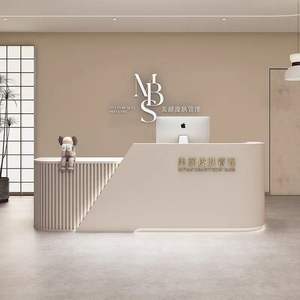 مكتب استقبال خشبي حديث مع إضاءة ليد لصالونات التجميل مكاتب طب الأسنان واستوديوهات الرقص وشركات الفنادق والمدارس - Product Image 2