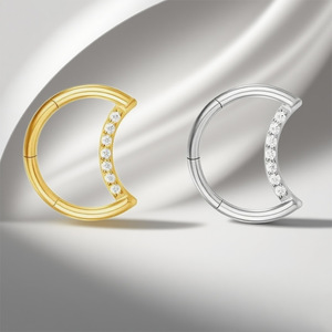 Joyería de <span class=keywords><strong>Piercing</strong></span> para <span class=keywords><strong>Mujer</strong></span>, <span class=keywords><strong>Aro</strong></span> de Titanio ASTM F136 de 16g con Incrustaciones de Circonita en Forma de Luna para Septum, Labret, Nariz, Fosa Nasal, Segmento, Clicker, Cartílago - Product Image 2