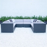 Ensemble de canapés de jardin modernes en extérieur, meubles de patio en osier avec table basse, sectionnel rustique en rotin pour la maison et l'hôtel