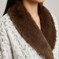 Robe longue pour femme à imprimé léopard avec col en fourrure, 100% polyester polaire, séchage rapide, confortable pour l'hiver
