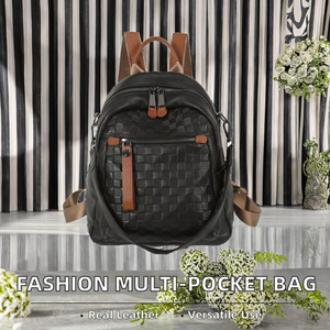 Mochila Pequeña de Cuero Genuino con Múltiples Bolsillos, Protección RFID, Correa con Amortiguación de Aire, Puerto USB, Diseño con Letras, 20L - Product Image 2
