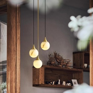 Modern Chinese Pendant <b>Light</b> Gold Marble Round LED E27 Home Decor <b>Chandelier</b> - Product Image 2