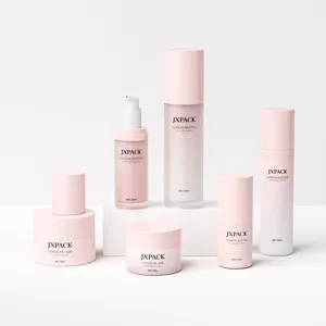 Frasco de bomba de loção acrílica sem ar para embalagens de cosméticos de luxo rosa para cuidados com a pele e frasco de creme com tampa de rosca