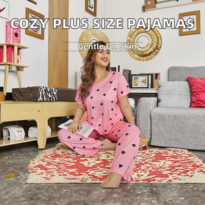Conjunto de Pijama de Dos Piezas para Mujer, Talla Grande, Verano, Transpirable, Secado Rápido, con Estampado de Amor - Product Image 2