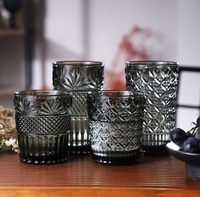 Geribbelde loodvrije wijnglazen met reliëfdiamantdesign, 310ml, vaatwasserbestendig, zwart, voor bruiloften en feesten