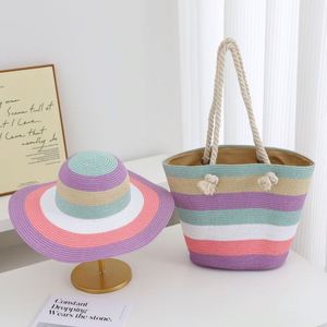 Ensemble populaire de sac de plage et chapeau de soleil pour les vacances d'été, 2 pièces, sac fourre-tout en paille à fermeture éclair pour femme, idéal pour l'extérieur - Product Image 4