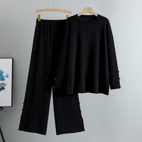Ensemble pantalon et pull tricoté pour femme, coupe décontractée, jambe large, deux pièces, anti-boulochage, confort optimal, collection automne