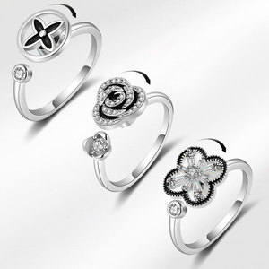 Creative Unisex Spin Anxiety Open <b>Rings</b> Cubic Zirconia Drop Glue Copper Rotating Flower <b>Stress</b> Relief Vintage Jewelry - Product Image 1