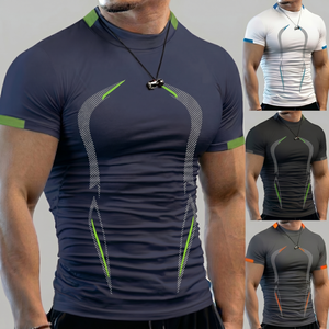 Camiseta de Alta Calidad para Hombre, Corte Ajustado, Deportiva, Manga Corta, Secado Rápido, Cuello Alto, para Gimnasio, 180 g/m², para Entrenamiento - Product Image 1
