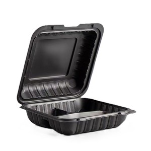 Caja de embalaje desechable con tapa Caja de comida rápida con bisagras Fiambrera de tres compartimentos MFPP Grado alimenticio único 9 pulgadas - Product Image 1