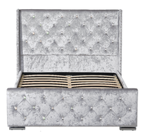 Lit de luxe plateforme double king size rembourrée en velours écrasé avec tête de lit LED
