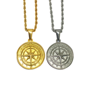 Colgante de Brújula de Oro de 18k para hombre, joyería personalizada de acero inoxidable, moneda redonda, brújula, collar de Estrella del Norte - Product Image 4