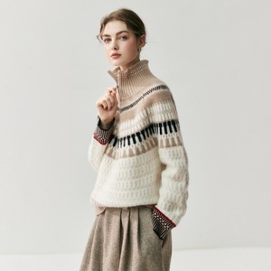 Suéter de cachemira para mujer, tejido jacquard, con media cremallera, cuello alto, grueso, para invierno, estilo Fair Isle, tipo cárdigan. - Product Image 2