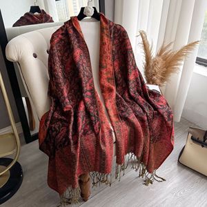Scialle 2025 nuovo lusso in Cashmere Cashmere donna etnico Paisley nappa Jacquard sciarpa calda per l'autunno Hijab grande frangia pronta per la spedizione - Product Image 1