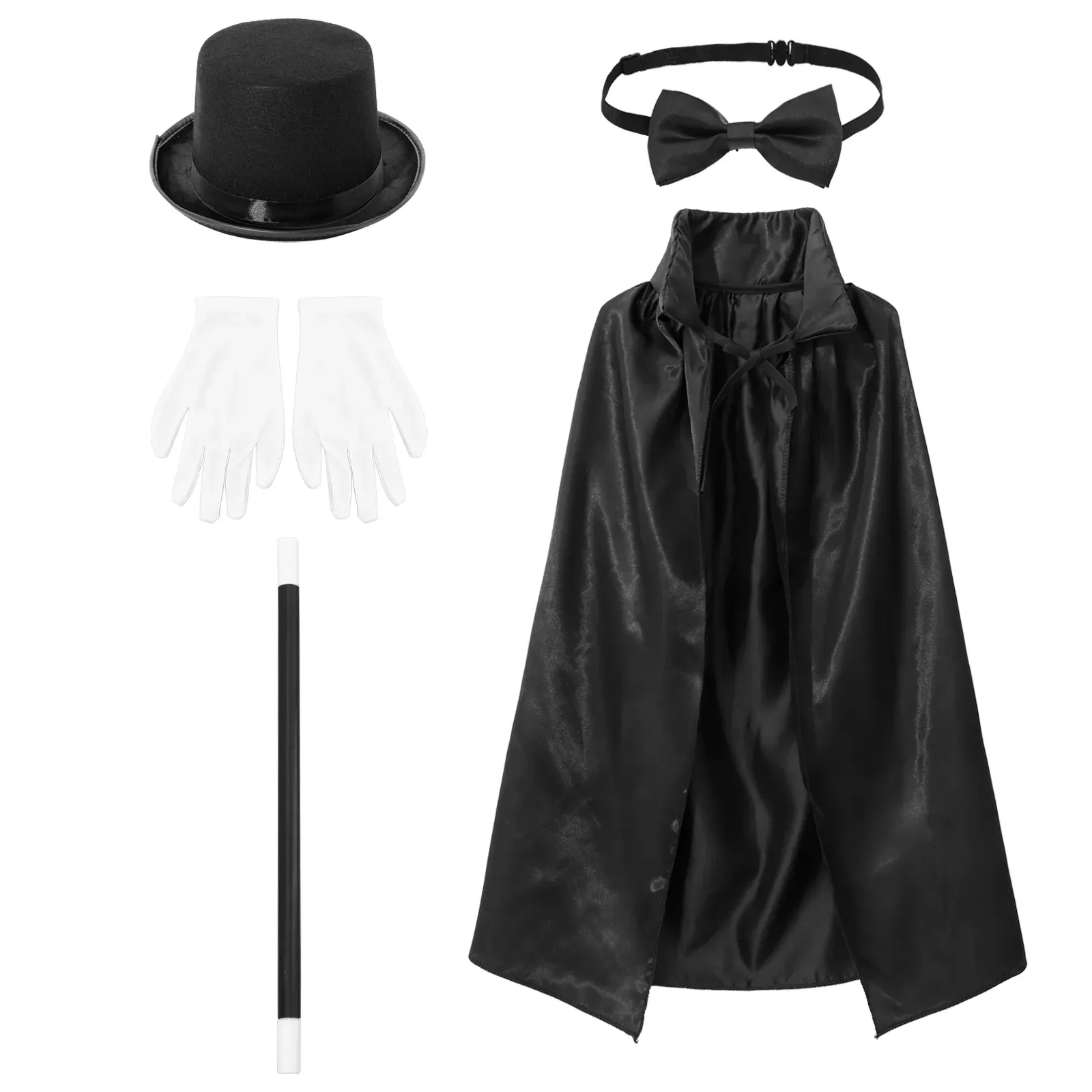 5 uds niños mago juego de rol traje capa sombrero varita mágica corbata conjunto para Halloween Cosplay fiesta de lujo vestir