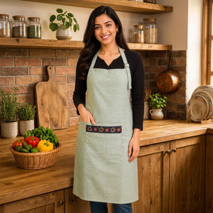 Premium Linen <b>Apron</b> | Sage Green Linen Bib <b>Apron</b> with Embroidered Front Pocket | Adjustable Kitchen <b>Cooking</b> & Baking <b>Apron</b> - Product Image 2