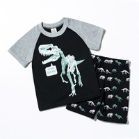 Korte mouw kinder pyjamaset met aangepaste cartoonprint, 100% katoen, unisex, geschikt voor thuisgebruik, aangepaste patronen mogelijk, OEM ODM