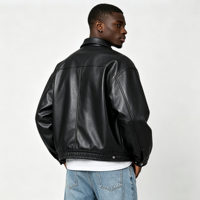 Chaqueta de Cuero Personalizada para Hombre, de Alta Calidad, Bordada, Corte Cuadrado, Estilo Urbano, Chaqueta Bomber de Cuero Grueso para Hombre