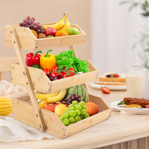Support de panier à fruits en bois - Organisateur de cuisine grande capacité pour légumes, étagère de rangement multi-niveaux pour comptoir - Product Image 6