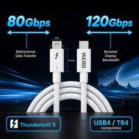 Câble Thunderbolt 5 tressé TPE/Nylon USB-C 80 Gbps 240 W 0,5/1,0 mètre certifié pour ordinateur portable, station d'accueil, SSD, moniteur