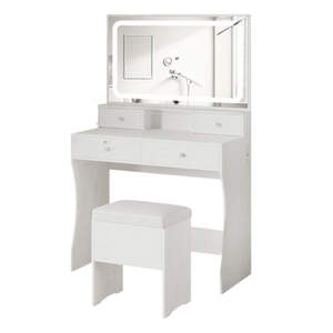 Wholesale Small Minimalist Lighted Makeup Vanity High Quality Antique Wood <b>White</b> Bedroom <b>Dressing</b> <b>Table</b> Lighted <b>Mirror</b> Panel - Product Image 6