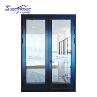 Porte d'entrée commerciale en aluminium noir à double battant avec verre trempé, serrure à levier et charnières robustes