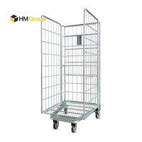 Chariot à cage à rouleaux en acier soudé pliable pour blanchisserie logistique à 3 côtés