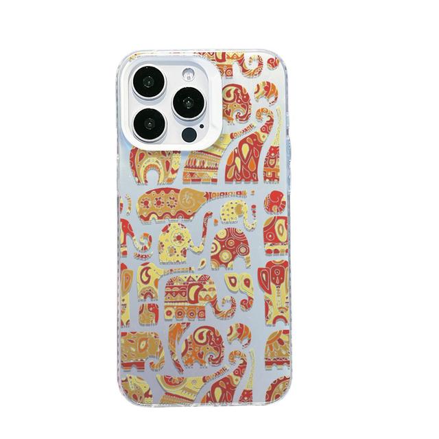 Retro Paisley Elephant Pattern TPU Phone Case for 17/16/15/14/13/12/11 Pro Max Shockproof Lens Protection