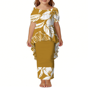 Детское платье-пулетаси в самоанском стиле с короткими рукавами-фонариками и вырезом-лодочкой, 2 предмета - Product Image 1