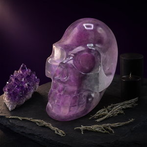 Crâne sculpté à la main en pierre de fluorite naturelle - reiki/chakra/guérison - artisanat en cristal - poids 334 g (0,74 lb) et 3 pouces - Product Image 3