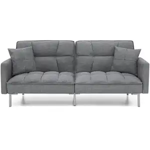 Kain Linen Konvertibel Berumbai Split-Back Furnitur Sofa Futon Mewah untuk Ruang Tamu, Apartemen, Ruang Bonus, Tamu Semalam