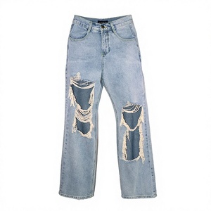 Jeans en denim décontractés pour femmes, coupe régulière, écologiques, lavables, à jambes larges, nouvelle conception personnalisée, vêtements de mode - Product Image 1
