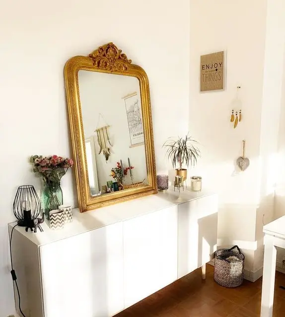 Specchio decorativo con cornice floreale in resina da appendere a parete grande da soggiorno in oro antico francese personalizzato