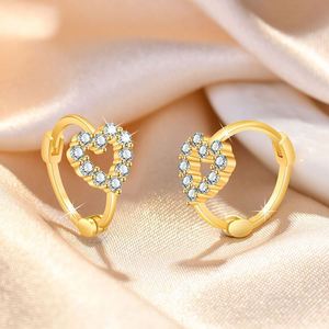 <b>Cute</b> Rhodium Plated Sterling Silver Hoop <b>Earrings</b> for Women Heart Huggie Natural Stone Zircon Hollow Ear Buckle Wedding Party - Product Image 4