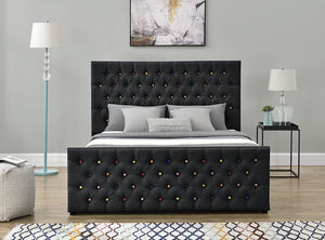 Роскошная кровать Willsoon для саней с платформой и пуговицами, двуспальная кровать для хранения газового подъемника из черной ткани - Product Image 3