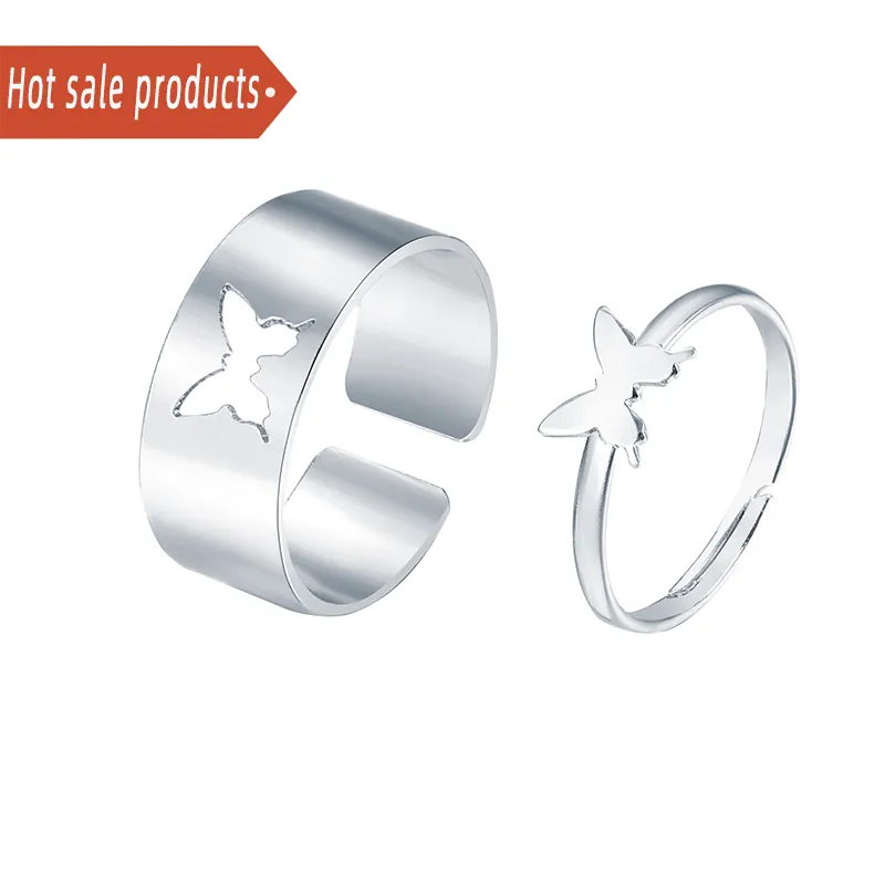 Set di anelli a farfalla regolabili di nuova moda per amante donna uomo romantico Hollow Animal Wedding Couple Rings