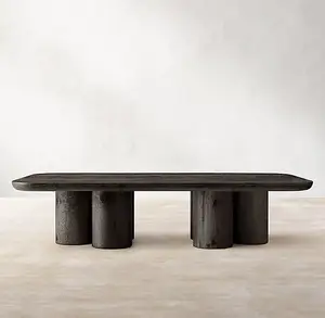 Luxury Design Simple Table Living Room Furniture Cylindrical Supports Hand-Forged Wood Coffee Table