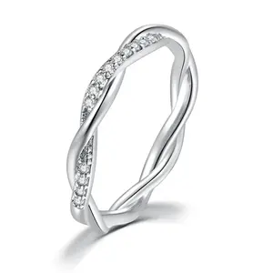 Anel feminino, joias de casamento simples cz formato de videira diamante prata noivado dzr018