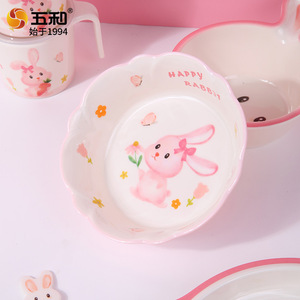 Cute Rabbit Shaped Melamine Bowl For Kids 2-4 Years With Divider Happy Rabbit Design Child Tableware Set - Product Image 5