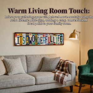 Letrero Metálico Vintage con Collage <span class=keywords><strong>de</strong></span> Matrículas, Placa Decorativa Rústica <span class=keywords><strong>de</strong></span> Hierro para Pared con la Frase 'It's a Wonderful Life' - Product Image 2